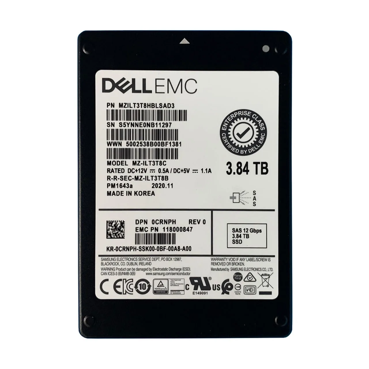 Dell / Samsung PM1643a 3.84TB SAS 12Gbps SFF P/N: 0CRNPH