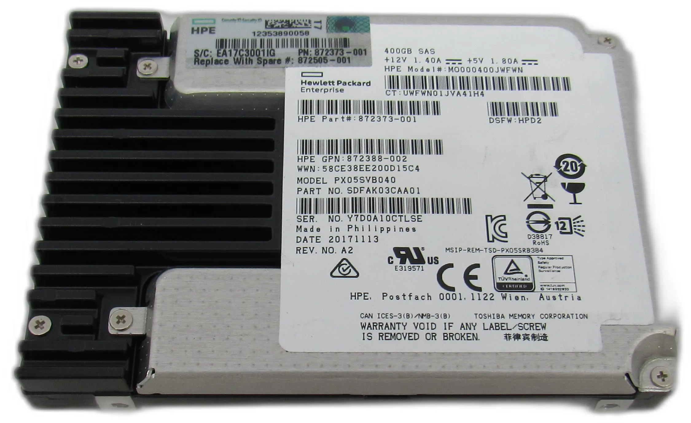 HPE 400GB SAS 12G SFF P/N: 872373-001