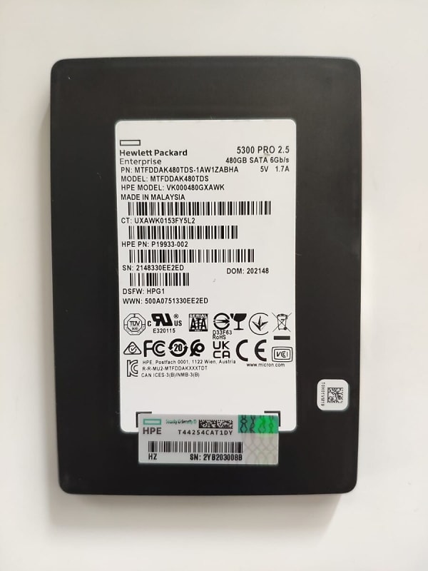 HPE P/N: P19933-002 / Micron 5300 PRO 480gb SATA 6Gbps SFF  1